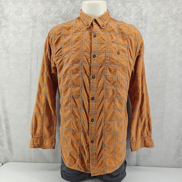 The Territory Ahead Other - The Territory Ahead Shirt Mens XL Orange Grid Textured Cotton Rayon Long Sleeve